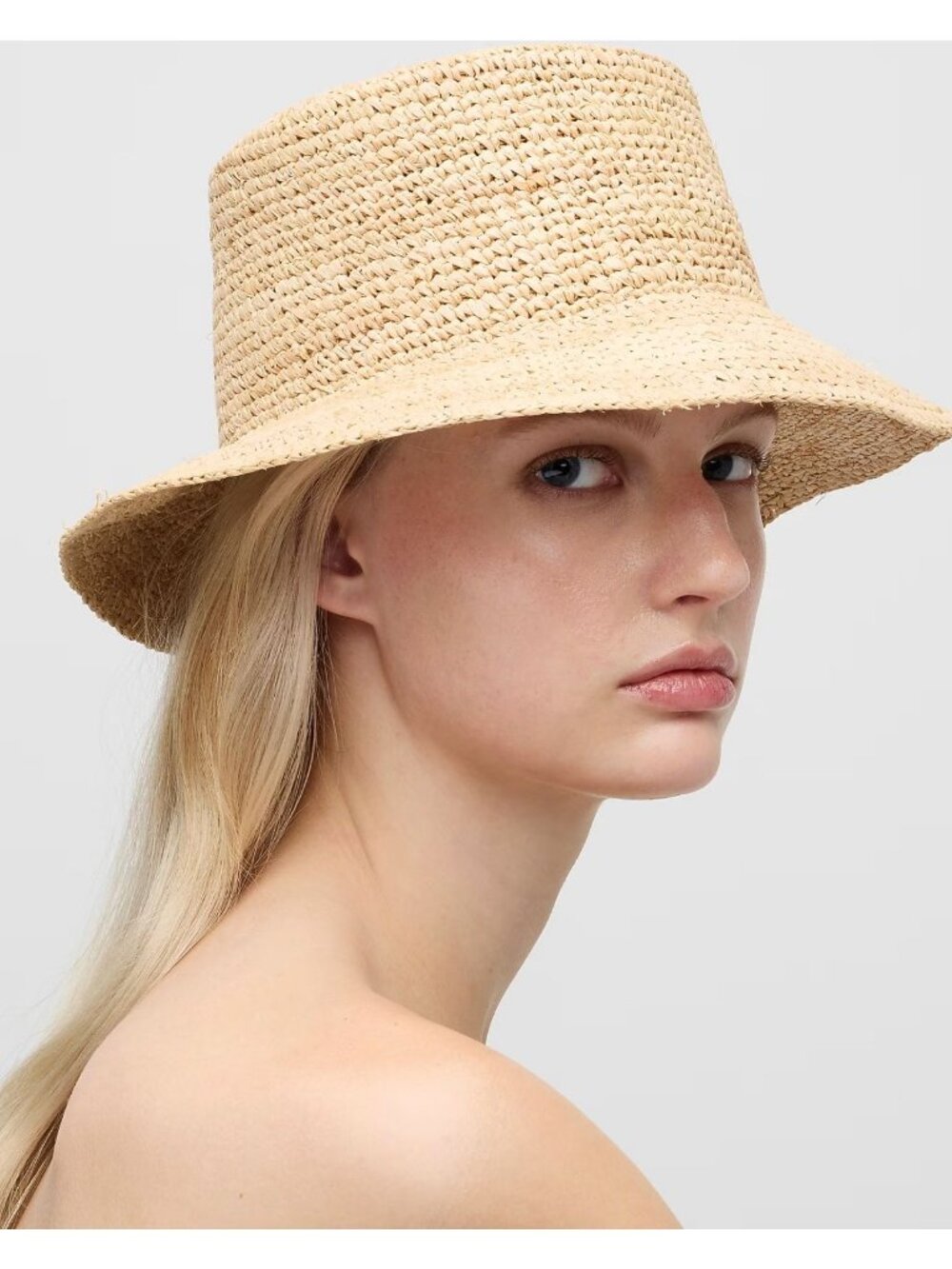 NWT J. Crew Wide Brim Raffia Bucket Hat M/L Packable Beach Travel Sun M L Straw